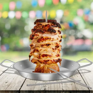 Vertical Meat Skewer Stainless Steel BBQ Vertical Skewer Grill with 3 Replacement Spikes Barbecue Vertical Skewer Grill Rack