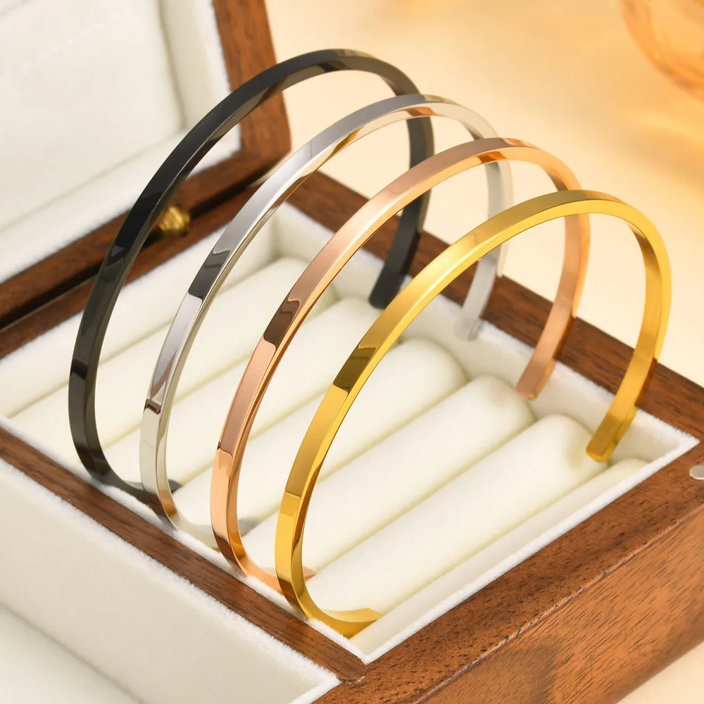 Vnox Simple 3mm-10mm Bangles for Women Men, Classic Glossy Stainless Steel Open Cuff Bracelets, Unisex Plain Wristband