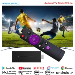 WESOPRO Android TV Stick G2 Lite Smart IPTV Dongle 1GB RAM 8GB ROM 2.4GHz 5.0GHz Wifi 4K Decoding Streaming Media VS Fire Stick