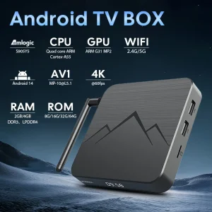 WUDUNG WD05 Android 14 Smart TV Box Amlogic S905Y5 4G/32G BT AV1 TV BOX 2.4G&5G Dual Wifi 6 4K HD Set Top Box Media Player