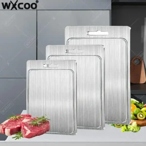 WXCOO 304 Stainless Steel Cutting Board Food Grade Thicken Chopping Boards Anti Slip Double Sided with Juice Grooves