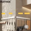 Wall Mounted Kitchen Hook Rack No-Punching Wall Hangers Rail Kitchen Utensils Rack Spoon Shovel Chopping Board Storage Rack