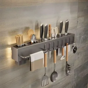 Wall Organizer Multi Purpose Kitchen Storage Rack for Utensils Pots Pans Hanging Space Saving No Drill Mount Heavy Duty