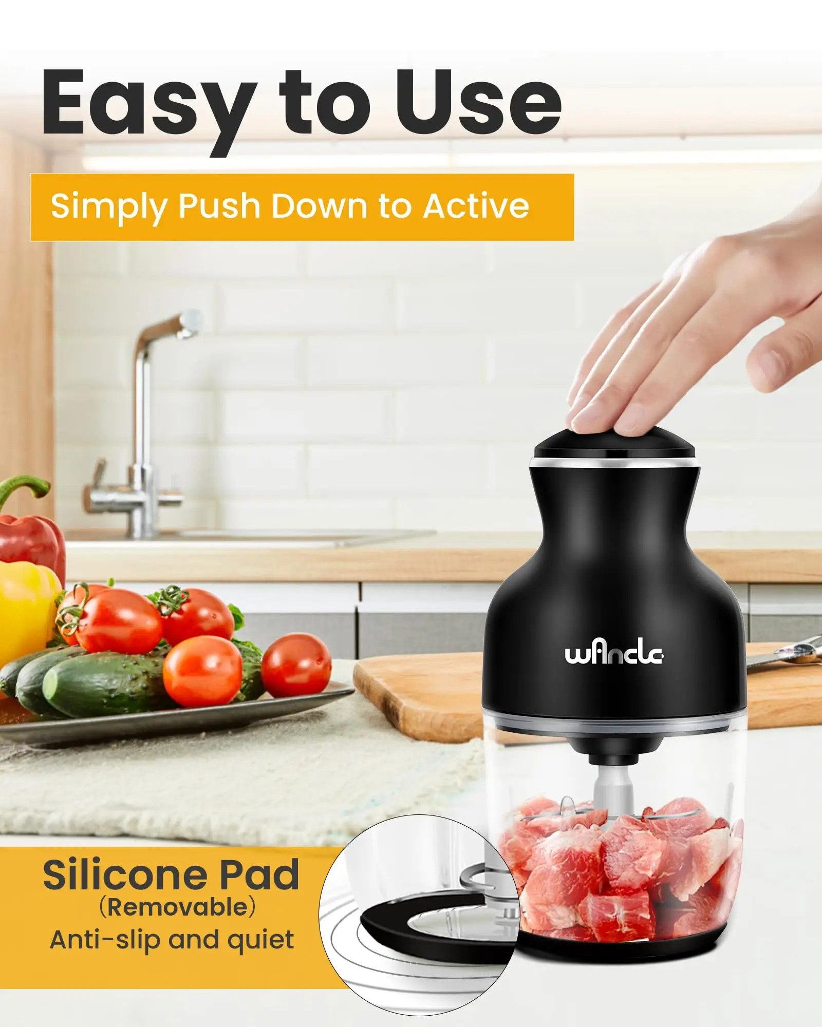 Wancle Electric Meat Grinder Kitchen Chopper Stainless Steel Blade Vegetable Garlic Crusher Household Food Processor Blender - Image 2