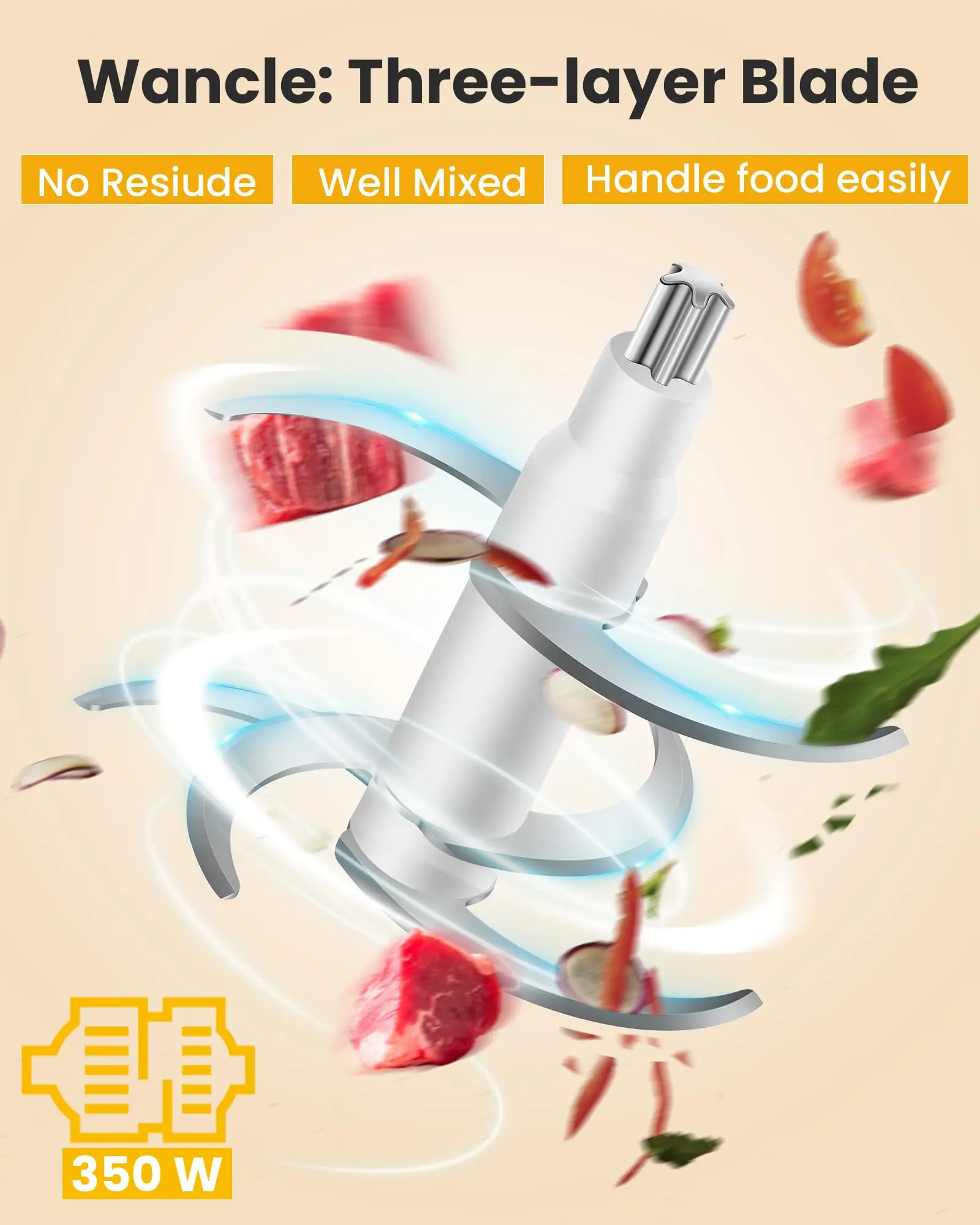 Wancle Electric Meat Grinder Kitchen Chopper Stainless Steel Blade Vegetable Garlic Crusher Household Food Processor Blender - Image 3