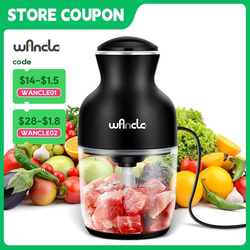 Wancle Electric Meat Grinder Kitchen Chopper Stainless Steel Blade Vegetable Garlic Crusher Household Food Processor Blender