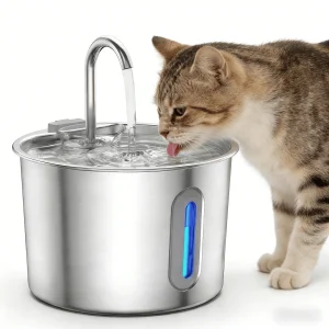 Water Fountain Cat Drinking Fountain 2.2L Stainless Steel Dog Dispenser for Cats Water Drinker with Filter Indoor Automatic