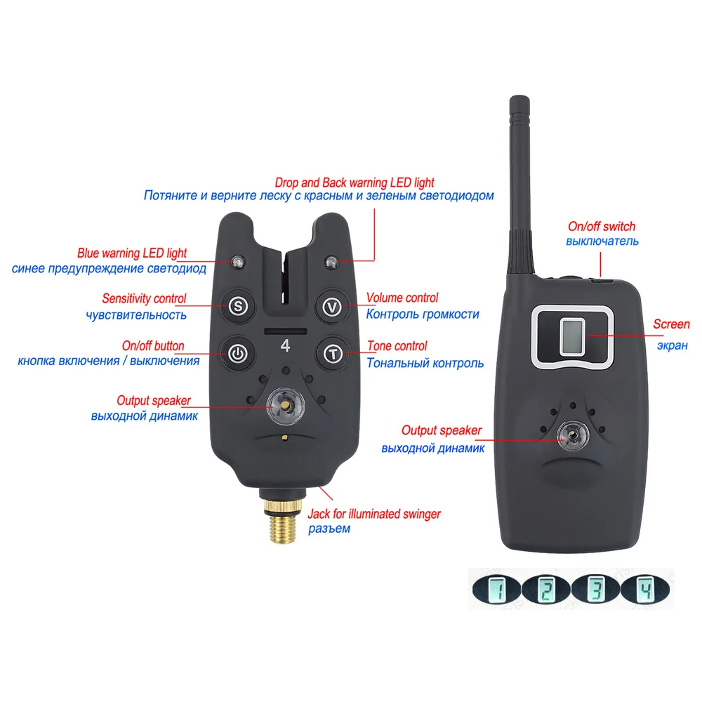 Wireless fishing bite alarm 1+4 set with 4pcs illuminated swinger in EVA case for carp fishing B1203S - Image 5