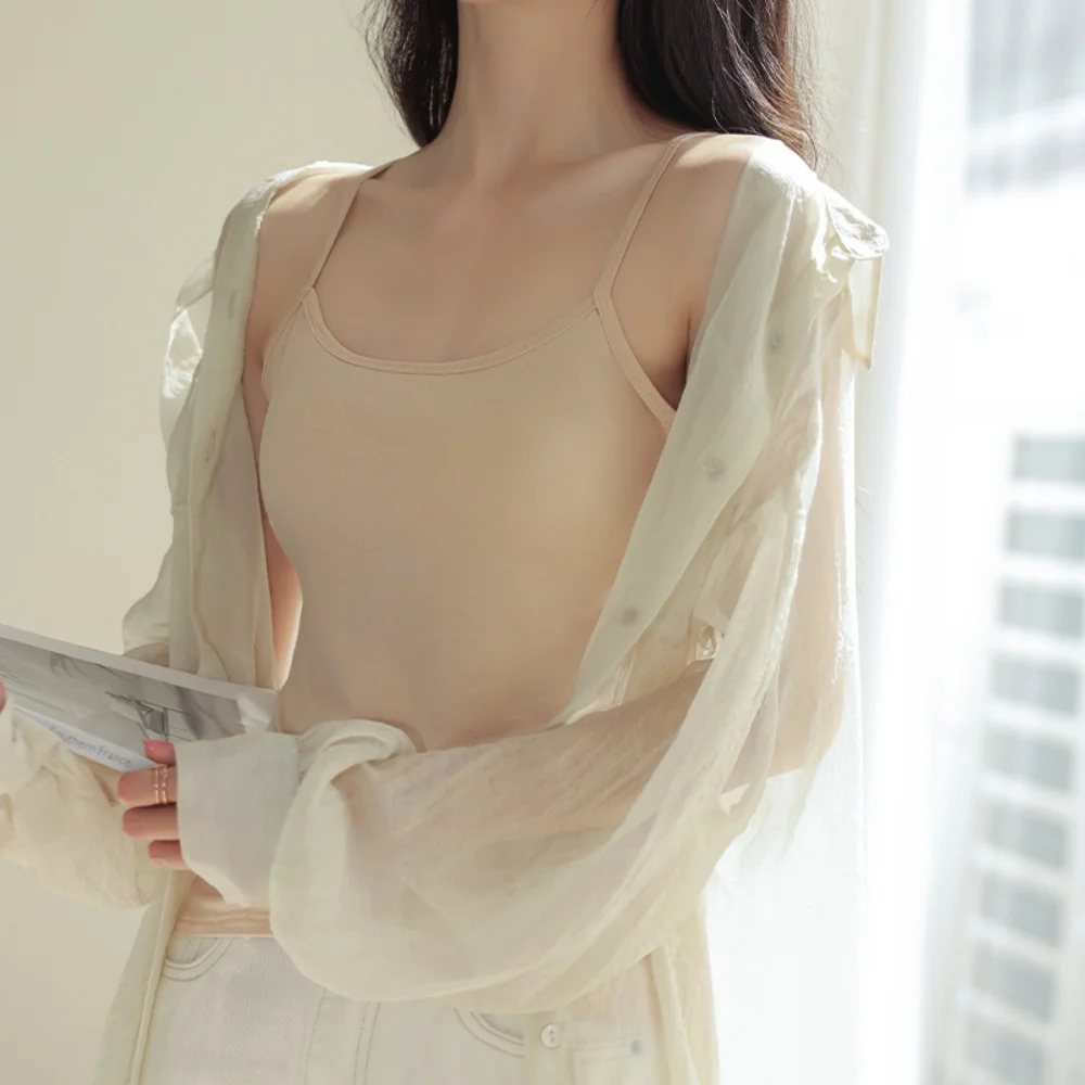 Women Solid Color Cotton Camisoles Summer Girl Sexy Sleeveless T-Shirt Thin Camisole Tank Top Simple White Black Slim Crop Top - Image 3