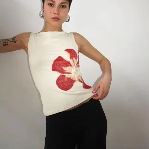 Women's Flower Print Crop Tank Top Fitted Boat Neck Sleeveless Summer Top for Party Club 2025 New Fashion