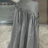 Women's High Waist Striped Maxi Skirt Asymmetrical Ruched Flowy A-Line Skirt Summer Casual Beach Long Skirt
