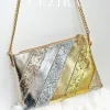 Women's Metallic PU Leather Patchwork Clutch Bag Fashion Dazzling Shiny Sequins Metal Chain Shoulder Cross body Handbag Party
