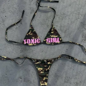Women's Triangle Bikini Set Camouflage Print Sexy Y2K Micro Bikini Swimwear Summer Beach Vacation Party Bathing Suit For Women