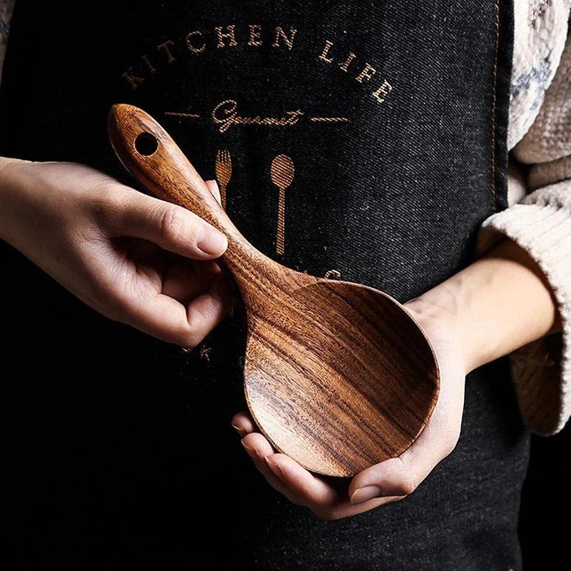 Wood Rice Spoon Wooden Kitchen Spoon Rice Paddle Scoop Ladle Tablespoon Big Serving Spoon Tableware Kitchen Utensils Cooking Too - Image 5