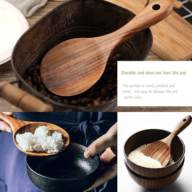 Wood Rice Spoon Wooden Kitchen Spoon Rice Paddle Scoop Ladle Tablespoon Big Serving Spoon Tableware Kitchen Utensils Cooking Too - Image 2