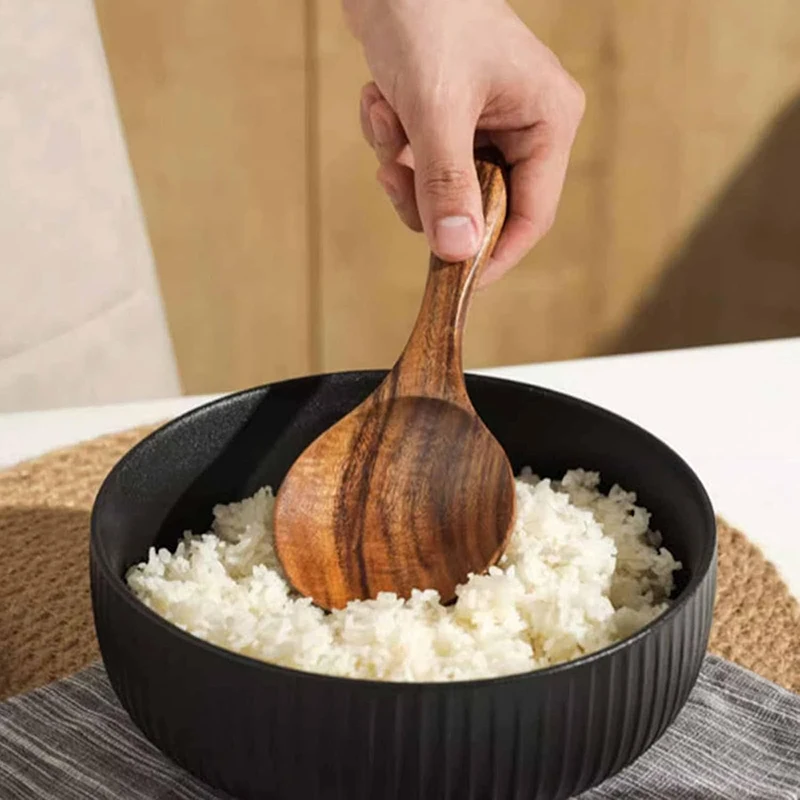 Wood Rice Spoon Wooden Kitchen Spoon Rice Paddle Scoop Ladle Tablespoon Big Serving Spoon Tableware Kitchen Utensils Cooking Too - Image 4