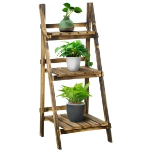 Wooden Folding Flower Pot Stand 3 Tier Garden Planter Display Ladder Gardener Storage Shelves Rack Herb Holder 40L x 37W x 93H