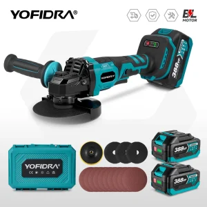 YOFIDRA 125MM Brushless Electric Angle Grinder Efficient 3 Gears Trimming Machine Cutting Power Tool Set For Makita Battery Pin