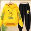 Yellow Pikachu Children's Hoodie+Pants Children Coat Clothing Boys Girls Hoodie Tops Leisure Sweatshirr Toddler 3-12 Year
