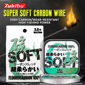 ZUKIBO Super Soft Japan Carbon Line 50M 100% Fluorocarbon Leader Fishing Line Abrasion Resistance Invisible Fast Sinking Line