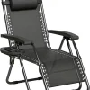 Zero Gravity Reclining Chair Set of 1-Folding Outdoor & Garden Chairs with Textilene Fabric, Cup Holder and Headrest Pillow