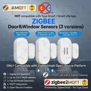 Zigbee Door Sensor Window Contact Sensor,Light/Vibration Detection,Smart Home Alarm Security Protection For Home Assistant 2MQTT