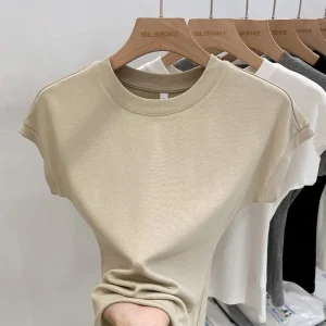 Zjaiss 2026 Summer New Women's O-Neck Short Sleeve T-Shirt Slim Fit Solid Color Basic Top Trendy Versatile Korean Tees