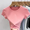 Zjaiss 2026 Summer Slim Fit Cotton Top Women's Trendy O-Neck Short Sleeve Women T-Shirt Korean Style Solid Color Versatile Tee