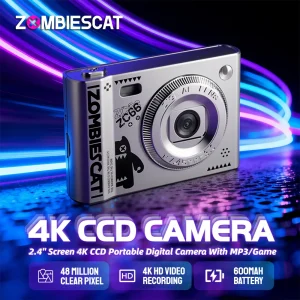 ZombiesCat XJ01 4K Digital Camera 48MP Pixel Retro CCD Portable Card Cameras Entry-level 8X ZOOM Auto Focus Camera with MP3/Game