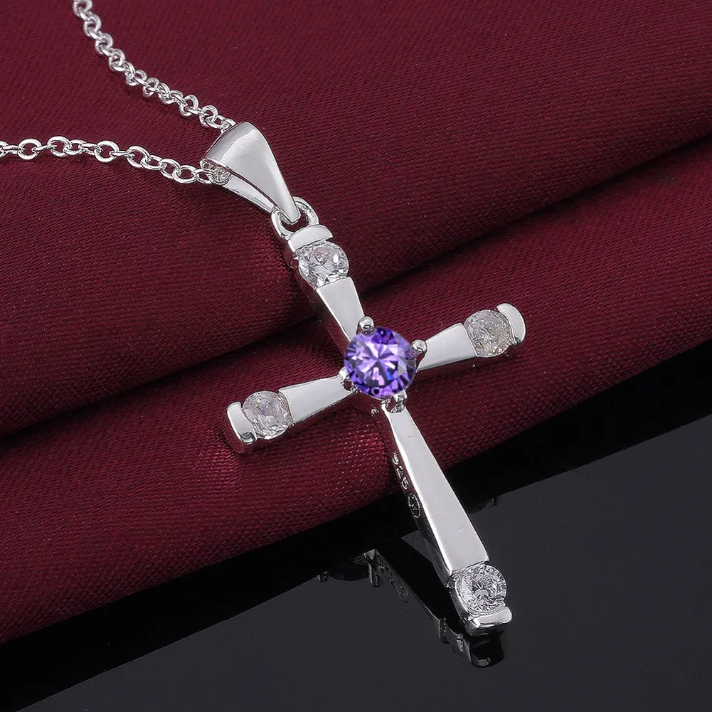 hot sale Classic charms 925 Sterling Silver cross Pendant Crystal Necklace For Women Christmas gifts luxur party wedding Jewelry - Image 2