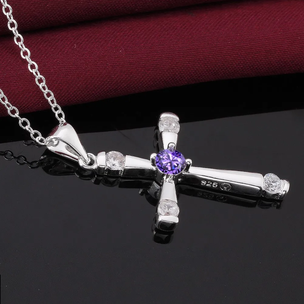 hot sale Classic charms 925 Sterling Silver cross Pendant Crystal Necklace For Women Christmas gifts luxur party wedding Jewelry - Image 4