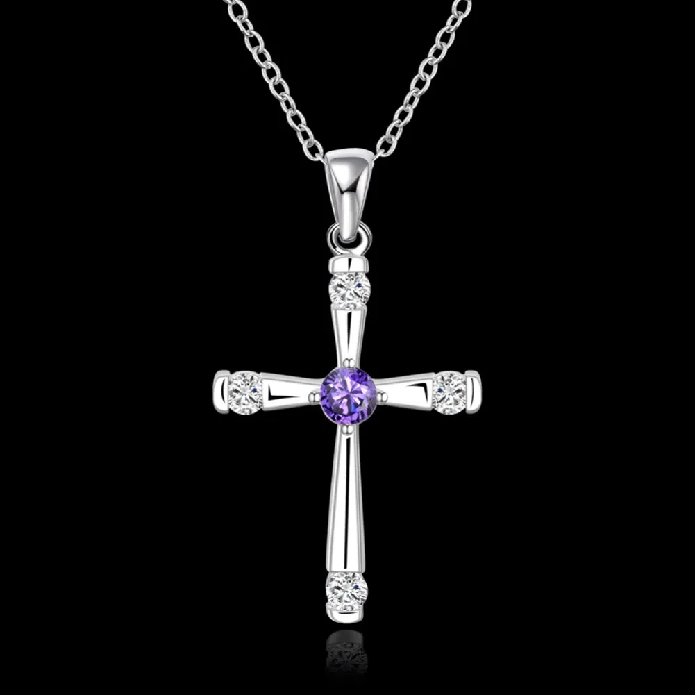 hot sale Classic charms 925 Sterling Silver cross Pendant Crystal Necklace For Women Christmas gifts luxur party wedding Jewelry - Image 3