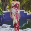 kliou Floral Print Women Dress Vacation Beach Style Suspendency Backless Halter Split Thin Vestidos Female Trend Attractive Wear