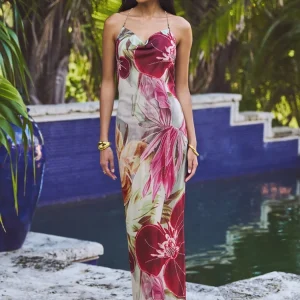 kliou Floral Print Women Dress Vacation Beach Style Suspendency Backless Halter Split Thin Vestidos Female Trend Attractive Wear