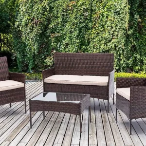 mcc direct 4pcs Rattan Outdoor Garden furniture sofa set with 2x Armchairs 1x Double Sofa & 1 table for indoor & outdoor