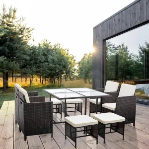 mcc direct 9 Pieces Rattan Garden Furniture Outdoor Chair & Table 4+4+1 Set Cuba