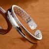 silver 925 Circular texture bracelet for men and women vintage couple style solid opening engraved small flower bangles jewelry