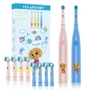  5 Modes Timer Electric Toothbrush Children Cartoon Smart Round Head Rotating Oral Teeth Cleaning Tool with Replacement Heads
