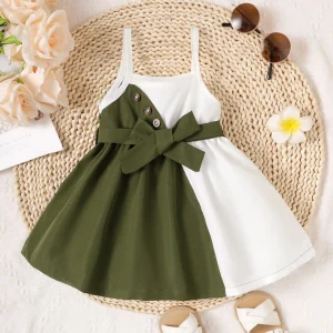 0-3 Year old Cute Baby Girl Suspender Color Blocked Lace up Dress, Toddler Baby girl Summer Casual Dress