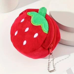 1 Lightweight and Stylish Cartoon Wallet, Cute Realistic Fruit Series Strawberry Plush Coin Purse, Suitable for Daily Use