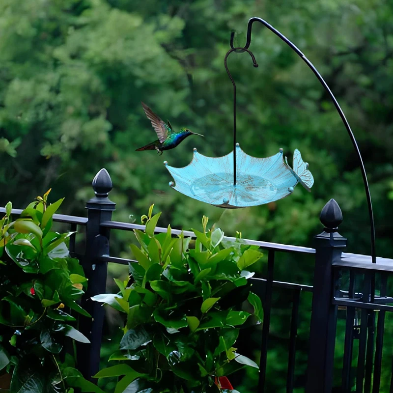 1 Vintage Garden Umbrella-Shaped Bird Feeder with Butterflies, Outdoor Hanging Bird Bath and Feeder Bowl, Garden Courtyard Decor - Image 2