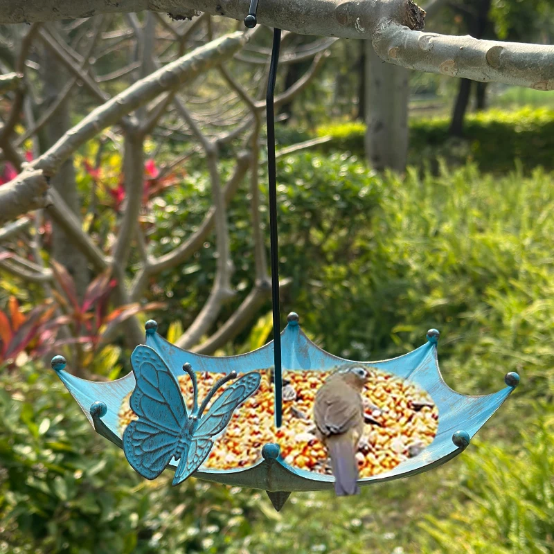 1 Vintage Garden Umbrella-Shaped Bird Feeder with Butterflies, Outdoor Hanging Bird Bath and Feeder Bowl, Garden Courtyard Decor - Image 3