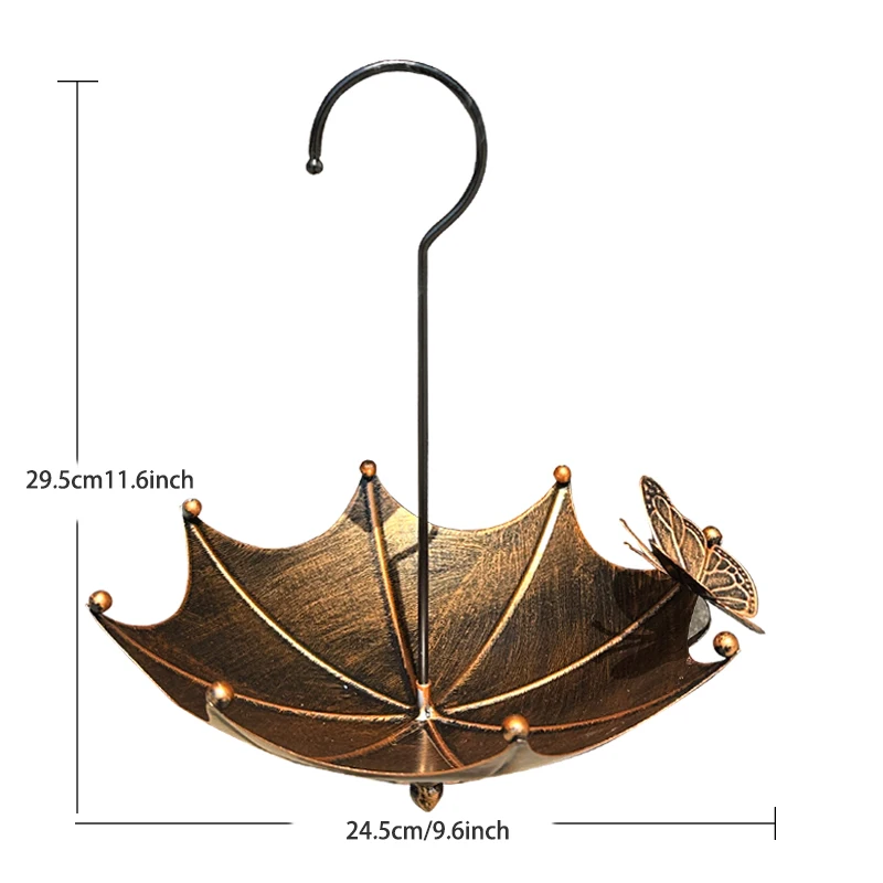1 Vintage Garden Umbrella-Shaped Bird Feeder with Butterflies, Outdoor Hanging Bird Bath and Feeder Bowl, Garden Courtyard Decor - Image 5
