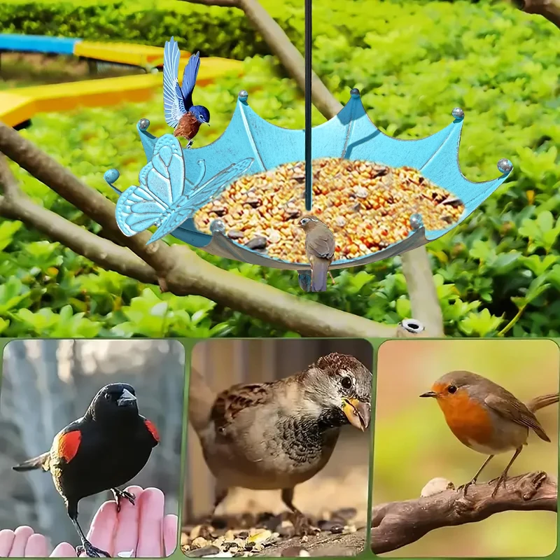 1 Vintage Garden Umbrella-Shaped Bird Feeder with Butterflies, Outdoor Hanging Bird Bath and Feeder Bowl, Garden Courtyard Decor - Image 6