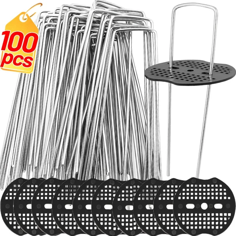 100/10PCS Steel Garden Stakes Landscaping Staples U-Shaped Rust-proof Sod Stakes Fences Outdoor Wires Tents Tarps Securing Pegs