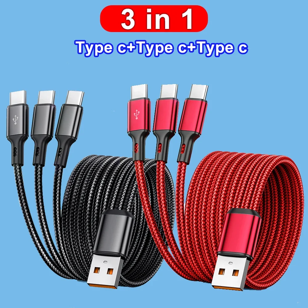 100W 6A USB-A to 3 Type-C Fast Charging Data Cable For Samsung S24 Xiaomi Huawei Android Phone 3 In 1 USB C Data Transfer Cord - Image 6