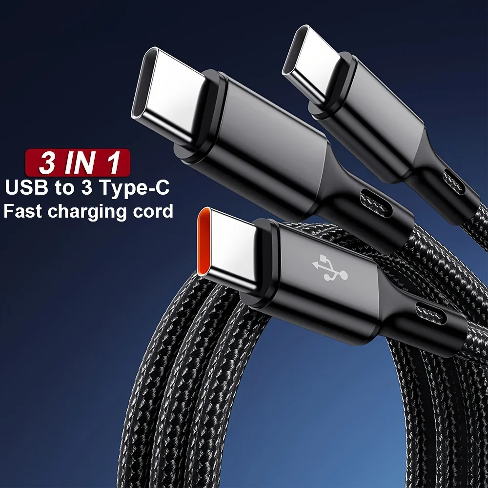 100W 6A USB-A to 3 Type-C Fast Charging Data Cable For Samsung S24 Xiaomi Huawei Android Phone 3 In 1 USB C Data Transfer Cord - Image 5