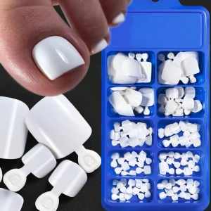 100pcs/Box Press on Toenails 10 Sizes Acrylic White Fake Toenai Short Square Full Cover Fake Toe Nails for Women Foot Manicure**