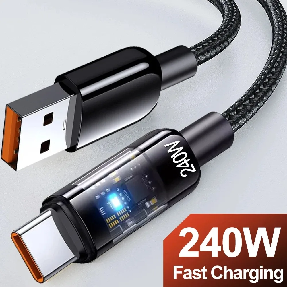 10A 240W Fast Charging Cable USB to Type C Super QC3.0 Fast Charger Cable LED Phone Charger Data Cord For Samsung Xiaomi Huawei