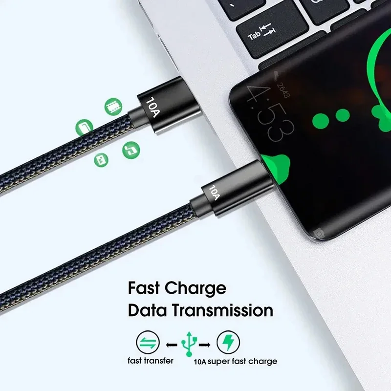 10A Cable 120W Super Fast Charge Cable USB A to Type C Data Cord Knit Cable For Xiaomi POCO Samsung iPhone Quick Charging Cable - Image 2